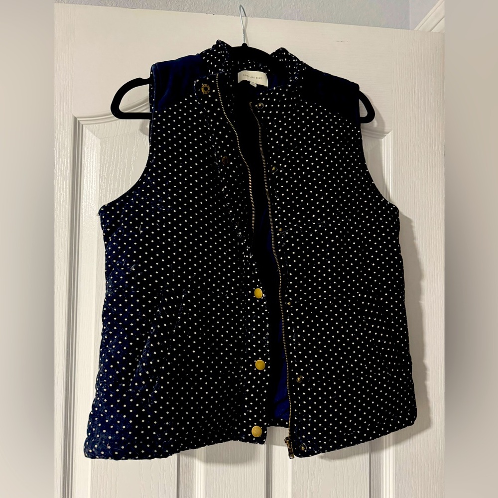 Nanamacs Polka dot Navy Blue Zip up Sleeveless Puffer Vest